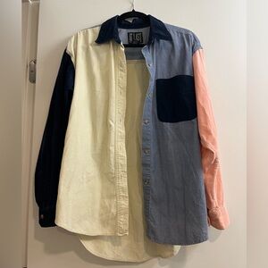 At Last Men's Colorblock Casual Shirt - Cream, Blue, Pink